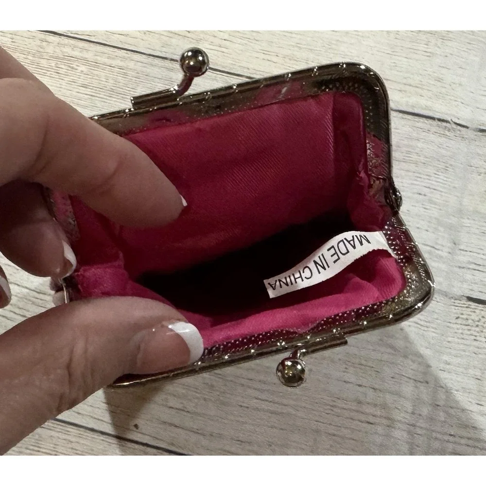 Vintage Magenta Leather Kiss Lock w/Pocket Cigarette Case 6